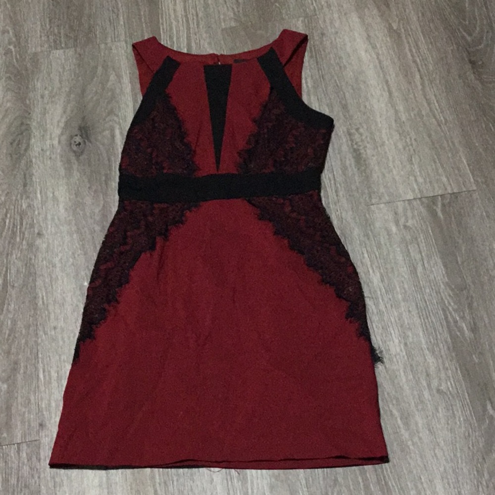 Teeze Me Red and Black Sheath Midi Dress Scoop Neck Sleeveless